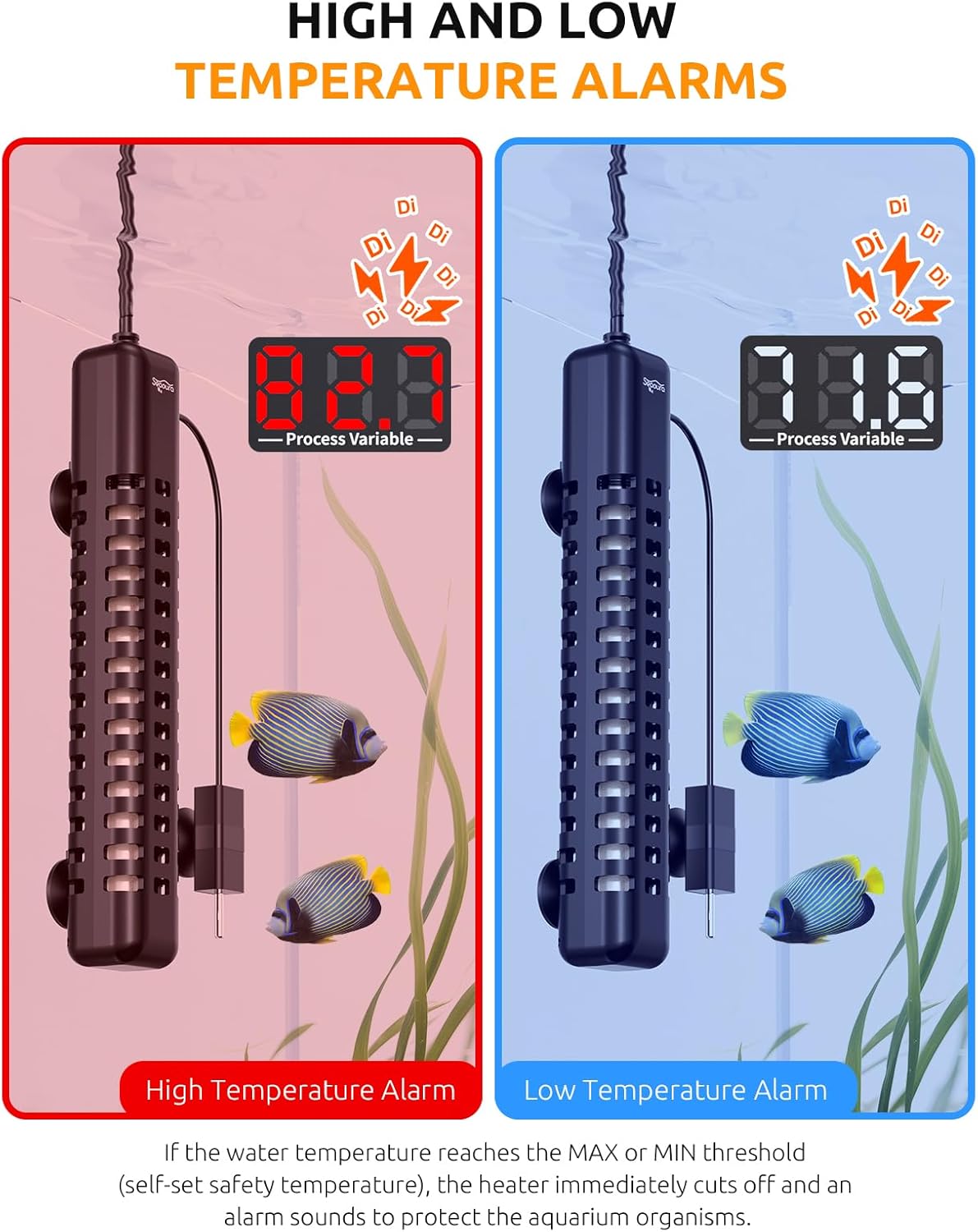 SEAOURA Aquarium Heater, 300W Fish Tank Heater for 50-60 Gallon, Submersible Heater for Fish Tank with Over-Temperature Protection, Automatic Power-Off, Saltwater Freshwater