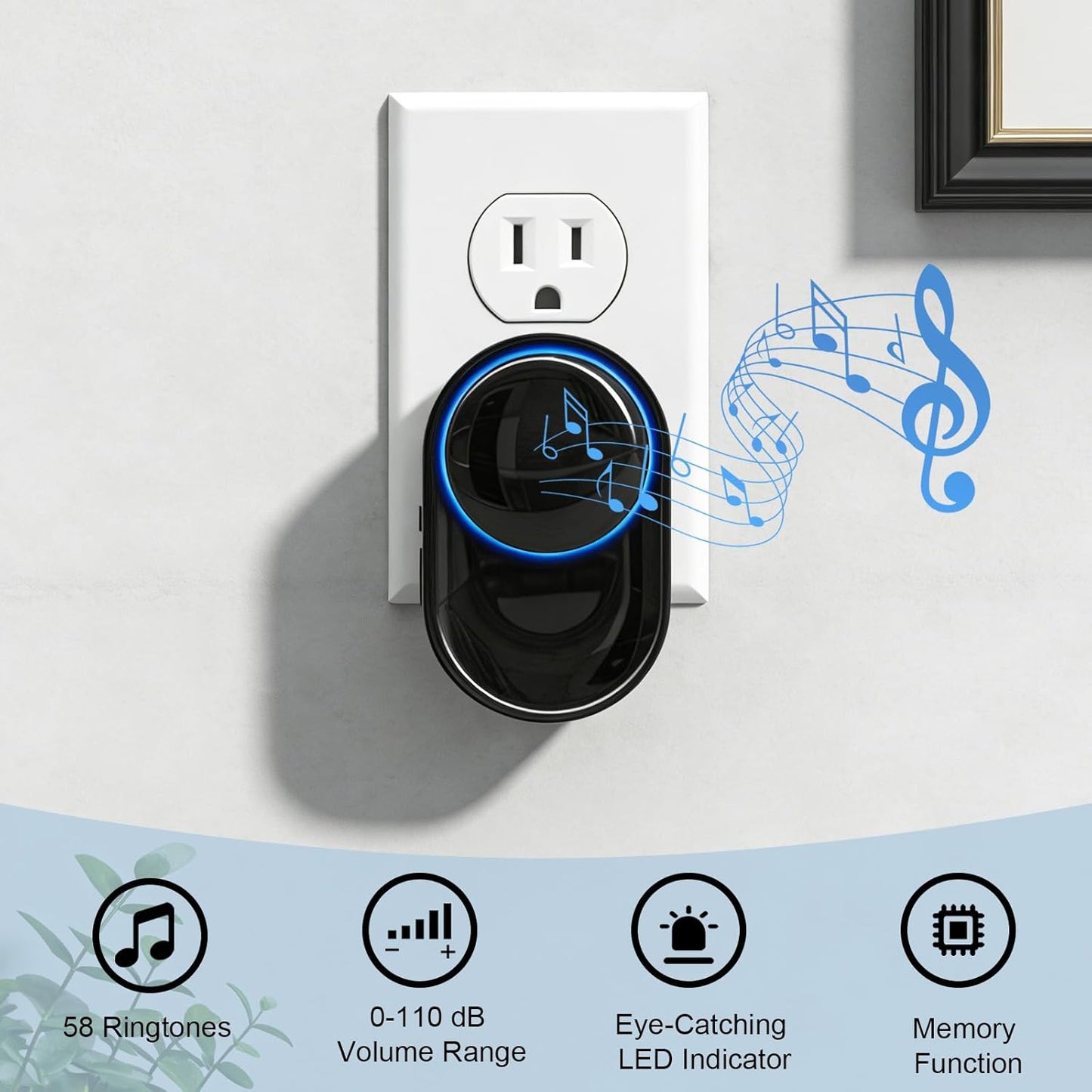 Wireless Bell 1 Transmitters 1 Receivers, Bell Front Door Radio Set, 400 m / 1300 ft Range, 58 Melodies, IP55 Outdoor Waterproof for Garden, Home, Office