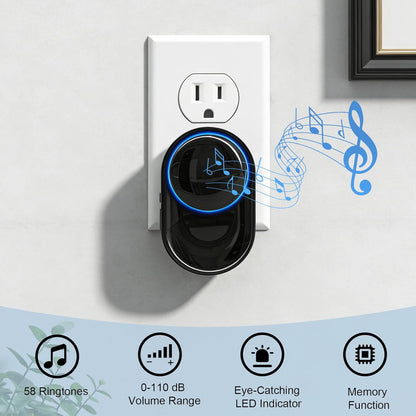 Wireless Bell 1 Transmitters 1 Receivers, Bell Front Door Radio Set, 400 m / 1300 ft Range, 58 Melodies, IP55 Outdoor Waterproof for Garden, Home, Office