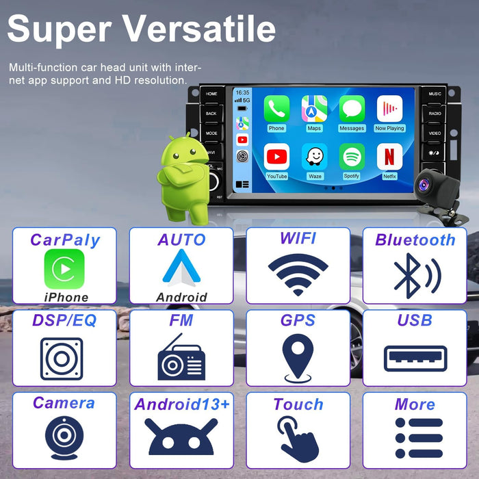 5G WiFi Upgrade Car Radio for Jeep Liberty 2008-2012, Dodge Grand Caravan 2008-2020, Chrysler Town & Country 2008-2016, 7 Inch Wireless Carplay Android Auto Touch Screen Stereo, GPS BT FM SWC Camera