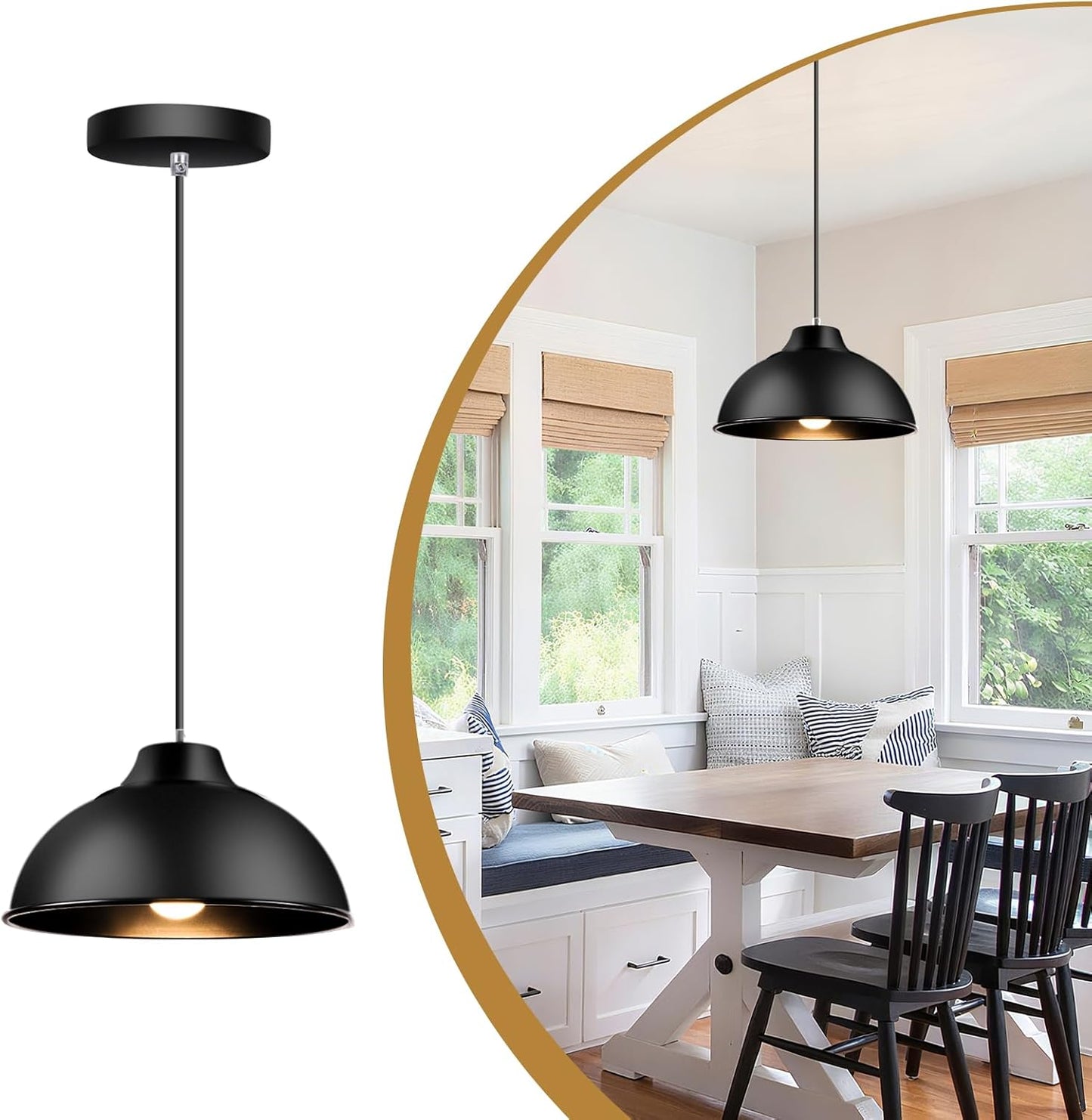 Farmhouse Pendant Lights Kitchen Island Black 12inch Hanging Light Fixture Industrial Pendant Light Fixtures for Ceiling, Living Room, Kitchen, Dining Room, Bedroom, Corridor (E26 Base) (Black)