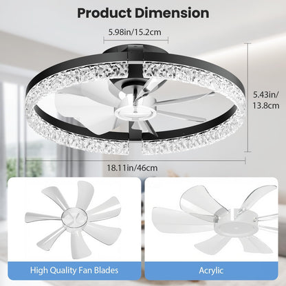 StarryEver Ceiling Fans with Lights and Remote, 18 Inch Modern Smart Ceiling Fan, 6 Speeds and 3000K-6500K Dimmable LED Fan Light, Low Profile Ceiling Fan for Bedroom, Living Room, Dining Room, Black