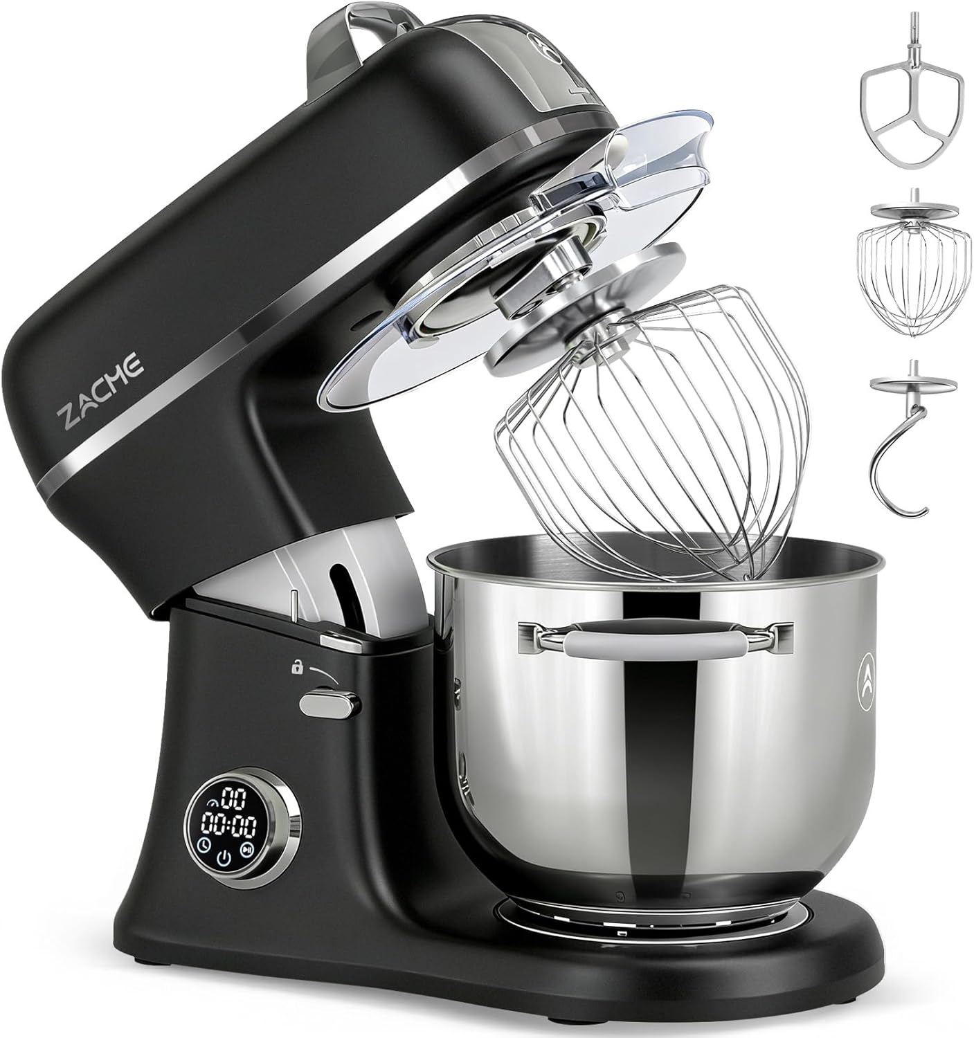 Zacme 7 Quart Stand Mixer Aluminum Die Casting, 650W 12 Speed Tilt-Head Kitchen Electric-Black Stand Mixer, Household Food Mixer with Stainless Steel Bowl, Dough Hook, Whisk and Beater (Black)