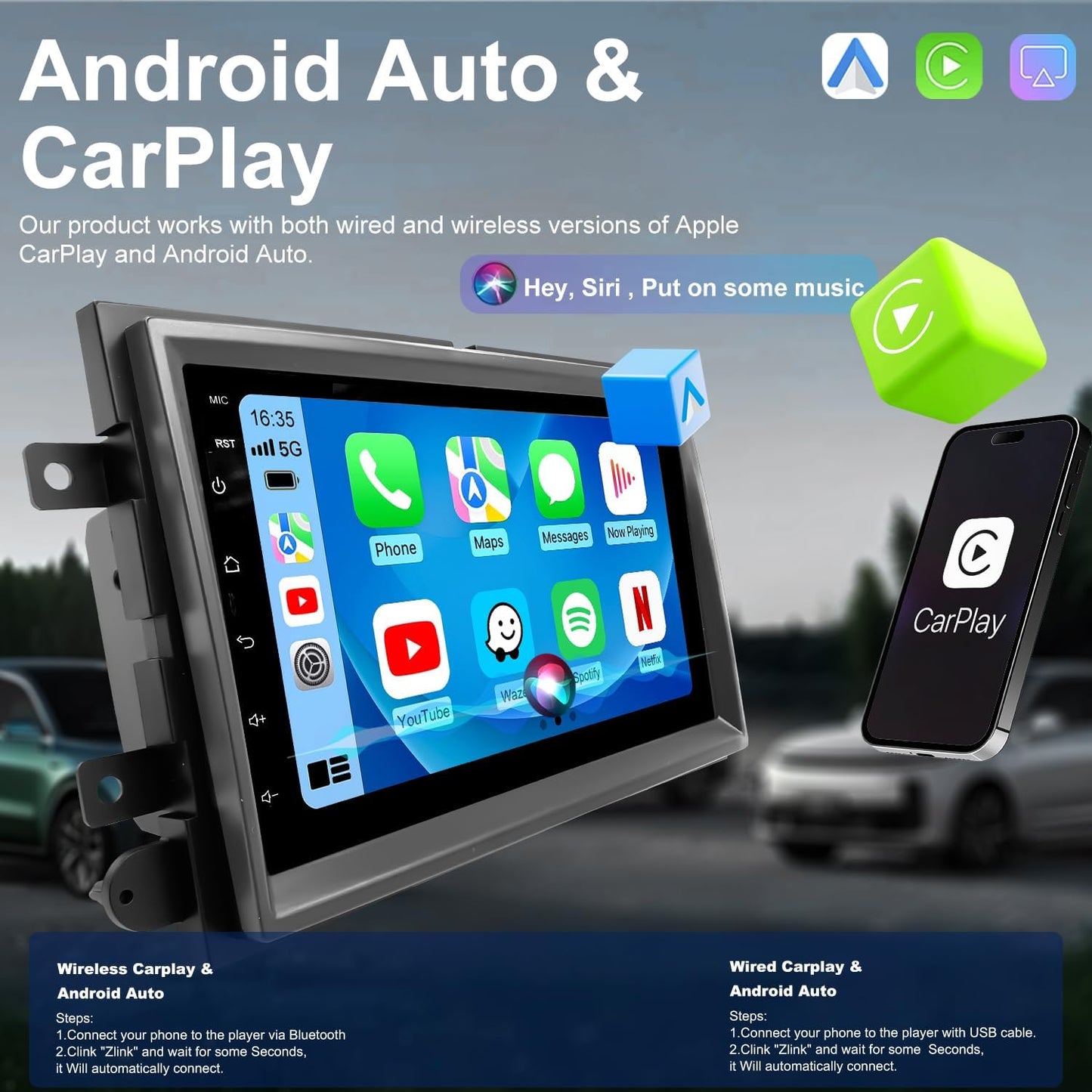 Upgrade Car Radio for Ford F250/F350 2006-2016, F-150 F150 2004-2008, Mercury Milan 2006-2009, Shelby GT500 2007-2009, 7 Inch Touch Screen Stereo with Wireless Carplay Android Auto GPS FM WiFi Camera