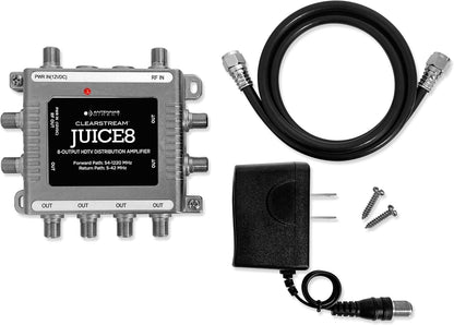 Antennas Direct JUICE8 TV Antenna Distribution Amplifier, 8-Output, Weatherproof, Silver