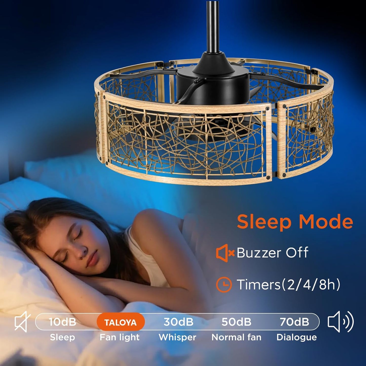 TALOYA 20 Inch Caged Ceiling Fans with Lights Chandelier Remote Control Flush Mount Low Profile for Bedroom Living Room Patio,Reversible,Buzzer Mute,Dimmable Led Light Included,Fandelier,Oak