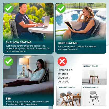 READY ROCKER Ultra | Extra-Plush Ergonomic Portable Rocker for Back Support & Relaxation | Adjustable Rocking Positions for Chairs | Lightweight & Travel-Friendly | Dove