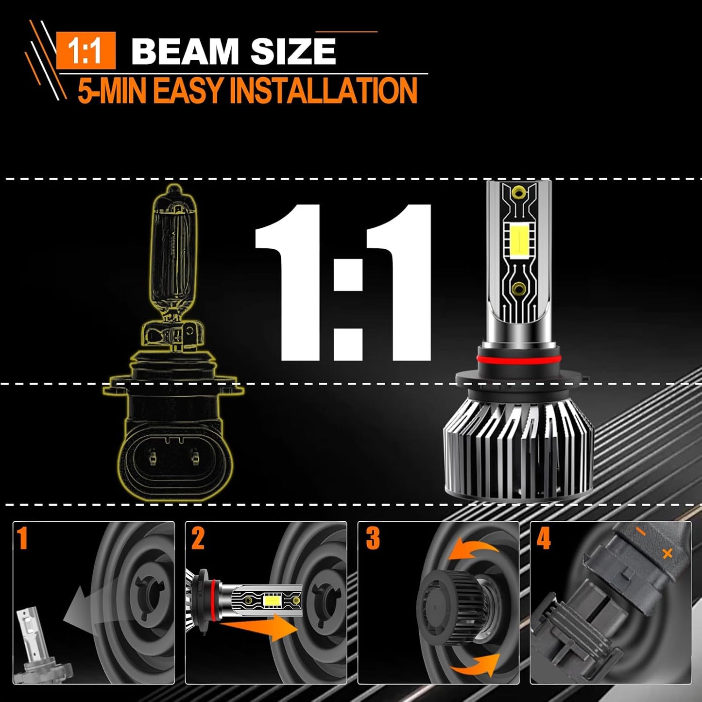 TXBILMOO 9006 LOW Beam 6500K White Light, Plug-N-Play, Powersports Bulbs 2-Pack