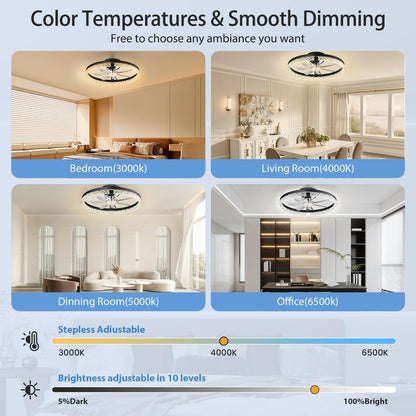 StarryEver Ceiling Fans with Lights and Remote, 18 Inch Modern Smart Ceiling Fan, 6 Speeds and 3000K-6500K Dimmable LED Fan Light, Low Profile Ceiling Fan for Bedroom, Living Room, Dining Room, Black