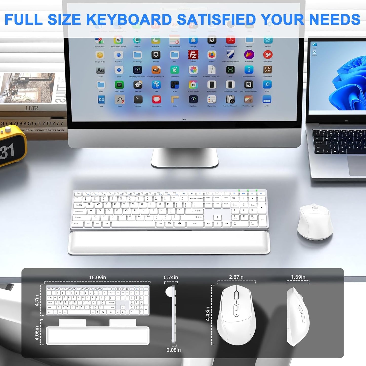 Wireless Keyboard and Mouse Combo, Full Size Silent Ultra Thin Keyboard with Magnetic Wrist Rest, Optical Mouse, 2.4G Lag-Free Cordless Mice Keyboard Set for Computer, Mac, Laptop, PC, Windows Brand: EAYBLLY