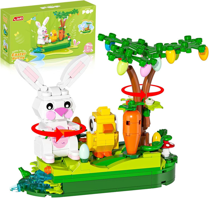 Easter Egg Hunt Bunny Building Rotate Toy Set - Movable Ears Forest Base Running Water Rotating Mechanism to Rotate Bunny Tree, Chick Rabbit Festival Decoration Gifts for Kids Adults Boys Girls 8+