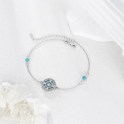 Aihpos Sterling Silver Turquoise Bracelet - Adjustable Turquoise Link Bracelet Gemstone Jewelry for Women Her