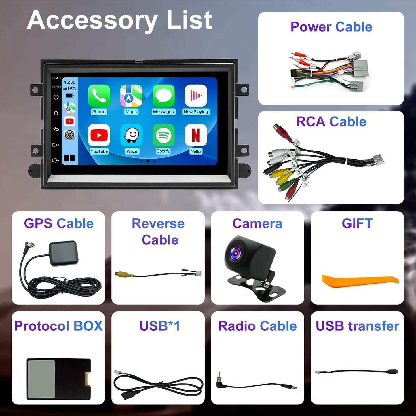 Upgrade Car Radio for Ford F250/F350 2006-2016, F-150 F150 2004-2008, Mercury Milan 2006-2009, Shelby GT500 2007-2009, 7 Inch Touch Screen Stereo with Wireless Carplay Android Auto GPS FM WiFi Camera