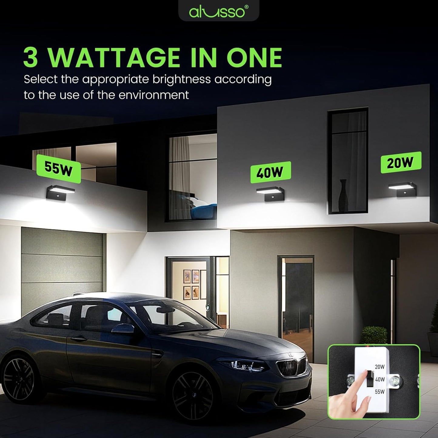 20W/40W/55W LED Outdoor Motion Sensor Wall Light, 3000K/4000K/6500K Aluminum Exterior Lighting Fixtures, 360° Rotatable Wall Pack Lights, IP65 Waterproof Sconce for Porch Patio Garage, Black