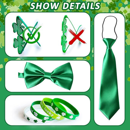 St. Patrick's Day Party Accessories Set, 52 Pcs Irish Celebration Costume Kit for adults with Hats, Bow Ties,Necktie,Beards,Shamrock Glasses, Necklaces,Wristbands,Sash for Irish Party Supplies
