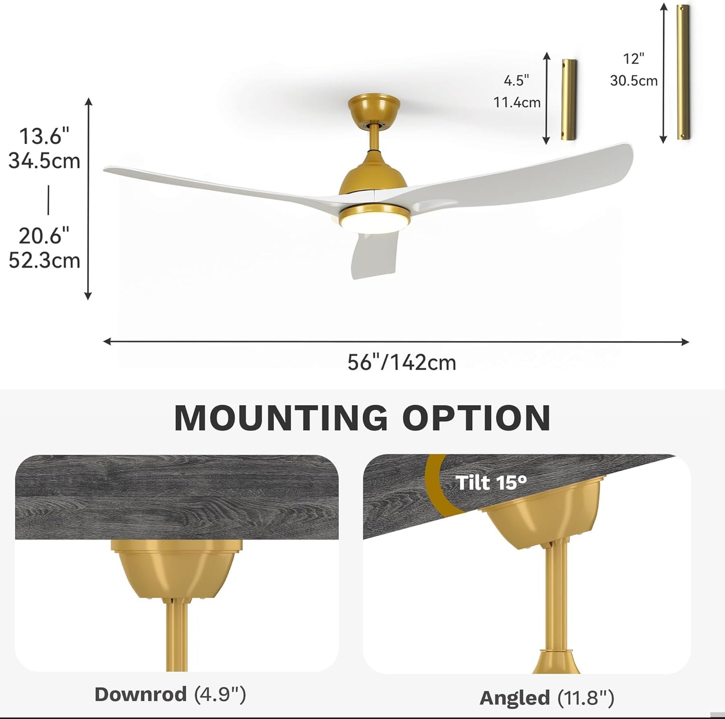 DWVO 56" Smart Ceiling Fan with Light: Silent DC Motor - White