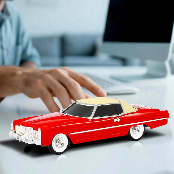 WS-1966 Retro Sedan Bluetooth Car Replica Speaker – HD Stereo, TWS, FM, USB/TF, LED Lights, Type-C – Portable Model Car Speaker with Mic for Office, Outdoors & Gifts(Red)