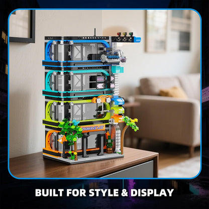 Futuristic City Parking Tower Building Set for Adults, Compatible with Lego City Mini Cars (6-Stud Wide) & 1:64 Die-Cast Cars, Vertical Car Display Garage for City Builds & Collectors (1144 Pieces)