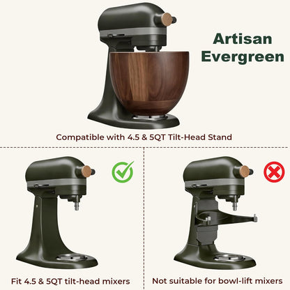 Wooden Mixing Bowl Official Acacia Wooden Bowl Compatible with KitchenAid Stand Mixer 4.5 & 5 QT Tilt-Head Models