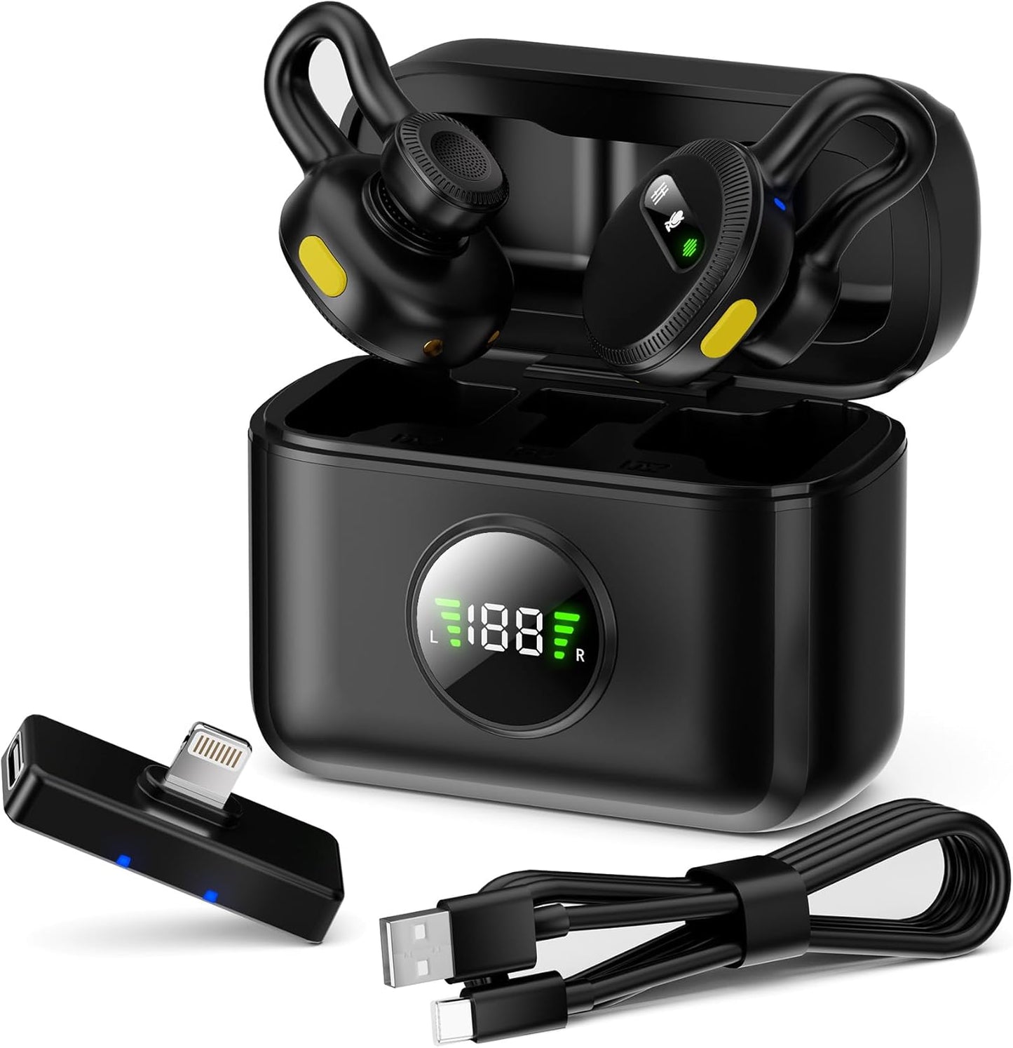 Tisino mini Wireless Lavalier Microphone for iPhone with Lighting Plug, Noise Reduction Mini Clip-on Lapel Mic with Charging Case, Portable for YouTube, TikTok, Vlog, Podcast, Interview Black