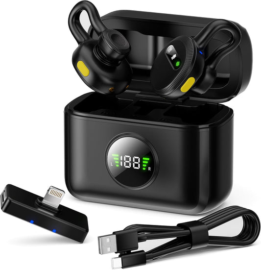 Tisino mini Wireless Lavalier Microphone for iPhone with Lighting Plug, Noise Reduction Mini Clip-on Lapel Mic with Charging Case, Portable for YouTube, TikTok, Vlog, Podcast, Interview Black