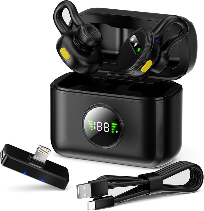 Tisino mini Wireless Lavalier Microphone for iPhone with Lighting Plug, Noise Reduction Mini Clip-on Lapel Mic with Charging Case, Portable for YouTube, TikTok, Vlog, Podcast, Interview Black