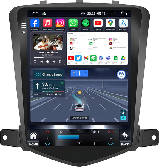 Upgrade Car Stereo for Chevy Cruze Radio 2009-2015 : 10.4 Inch 1024 * 768 HD IPS T-Style Touchscreen Wireless Carplay Andriod Auto 5GWIFI Bluetooth5.0 GPS SWC FM/AM