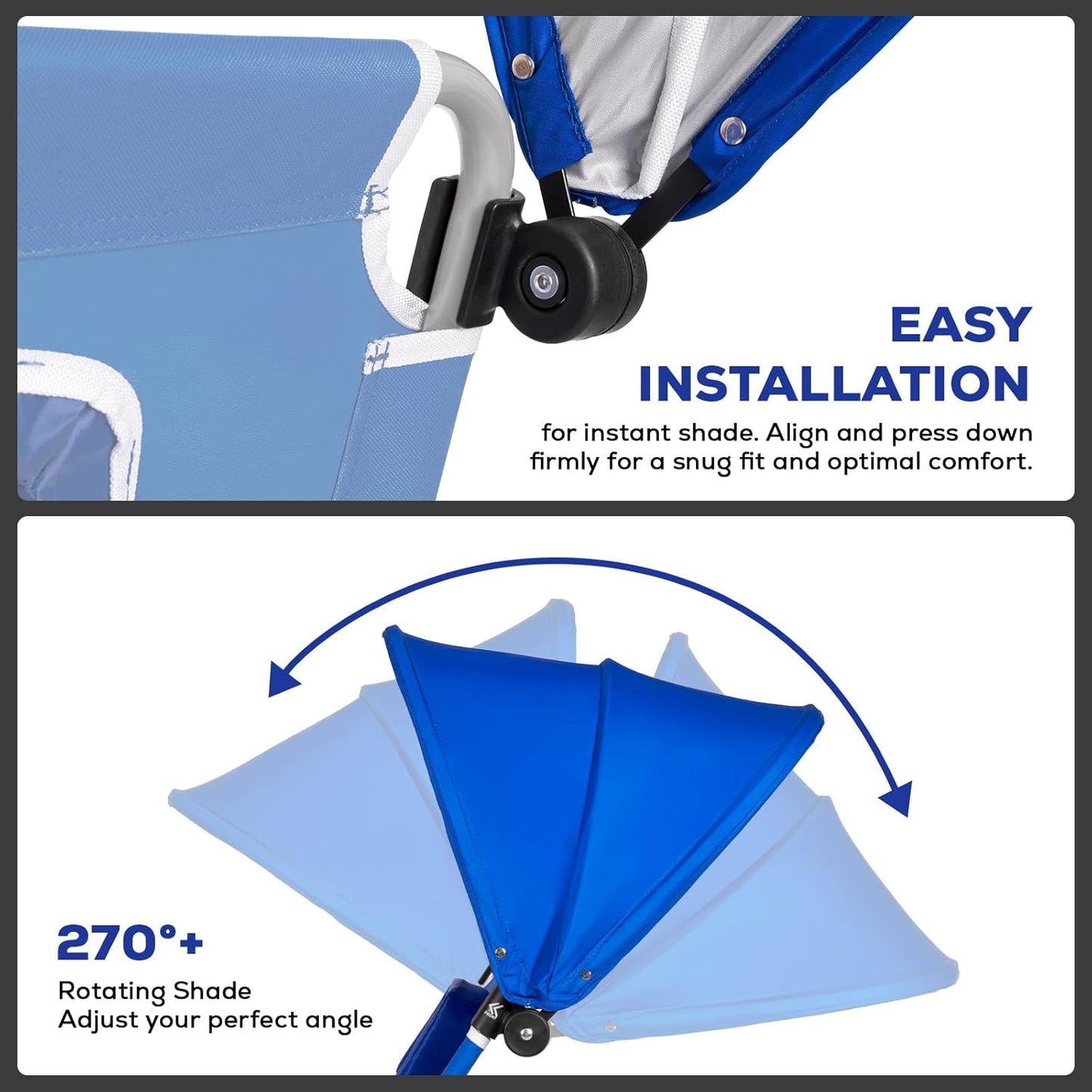 Romswi 2PK Folding Tanning Beach Chair with Face Hole & Canopy Shade, 5-Position Reclining Sun Lounger, Portable Face Down Tanning Chair with Arm Holes & Side Pocket for Beach, Pool & Patio,Royal Blue