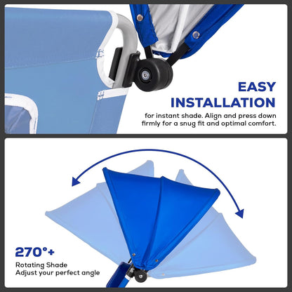 Romswi 2PK Folding Tanning Beach Chair with Face Hole & Canopy Shade, 5-Position Reclining Sun Lounger, Portable Face Down Tanning Chair with Arm Holes & Side Pocket for Beach, Pool & Patio,Royal Blue
