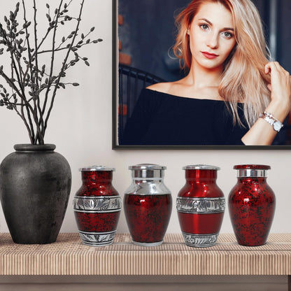 Small Urns for Human Ashes Keepsake - Mini Urn for Ashes Set of 4 - Honor Your Loved One with Handcrafted Red Keepsake Urns for Women & Men (Red, Set of 4)