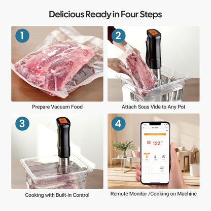 WiFi 2.4G Sous Vide Cooker 1000W,Sous Vide Machine Ultra-Quiet & 3D Fast Heating, App Control, Timer, Precise Calibration & 14 Recipes