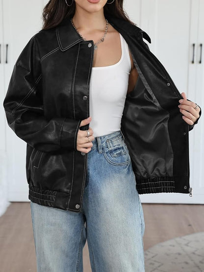 Trendy Queen Women's Oversized Leather Jackets Fall Motorcycle Bomber Winter Coats 2026