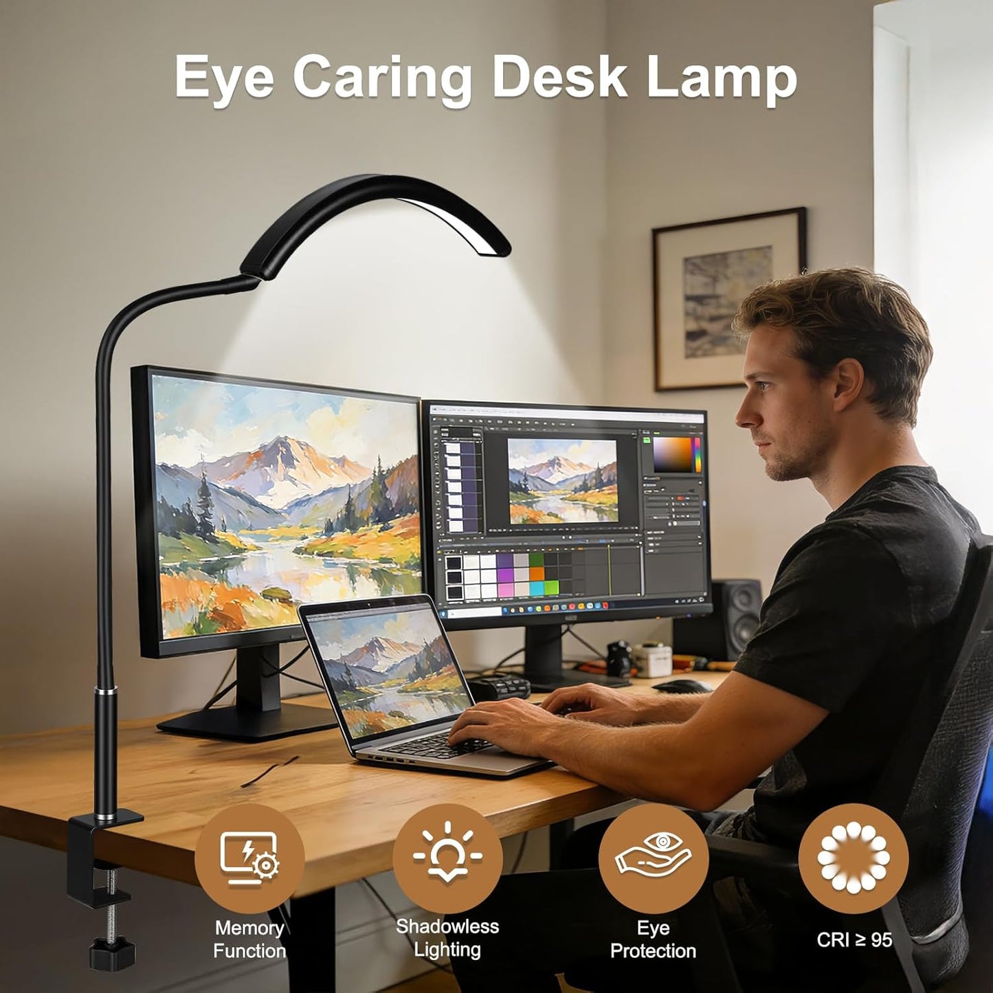 ebrlaxin Half Moon Desk Light for Nail Tech, Eyelash Extensions, Tattoo Art, Skincare, Crafting, Reading, and Office Use - Adjustable Brightness and 3 Color Modes in a Versatile Table Lamp