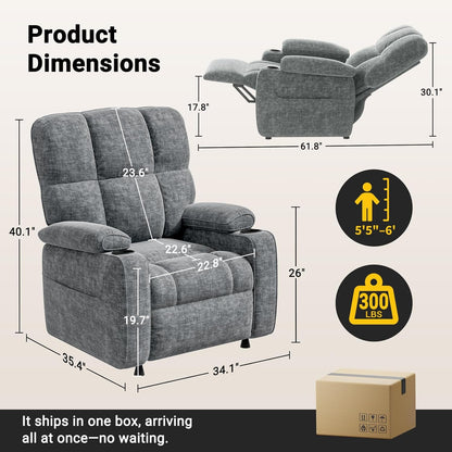 Amada Power Recliner Chair for Adults, Infinite Adjustable Chenille Electric Recliner with Cup Holder, USB Port, Side Pockets & Remote, Thick Seat Cushion, Reclining Chair for Living Room & Bedroom