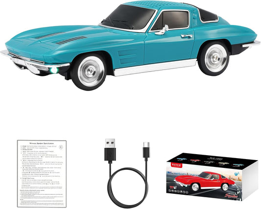 WS-1969 Retro Sports Car Bluetooth Replica Speaker – Portable Wireless Model with HD Sound, TWS Stereo Pairing, FM Radio, USB/TF Playback, LED Headlights & Taillights, Built-in Mic (Green)