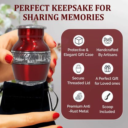Small Urns for Human Ashes Keepsake - Mini Urn for Ashes Set of 4 - Honor Your Loved One with Handcrafted Red Keepsake Urns for Women & Men (Red, Set of 4)