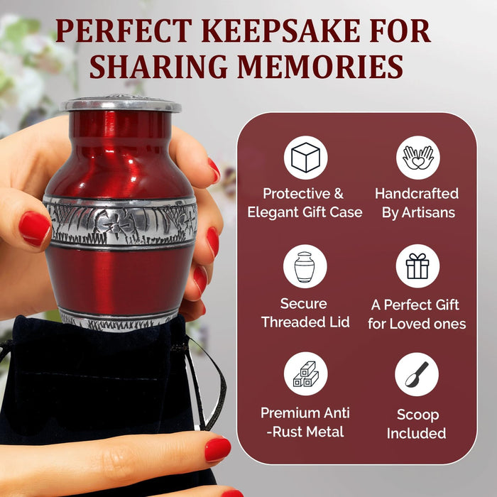 Small Urns for Human Ashes Keepsake - Mini Urn for Ashes Set of 4 - Honor Your Loved One with Handcrafted Red Keepsake Urns for Women & Men (Red, Set of 4)