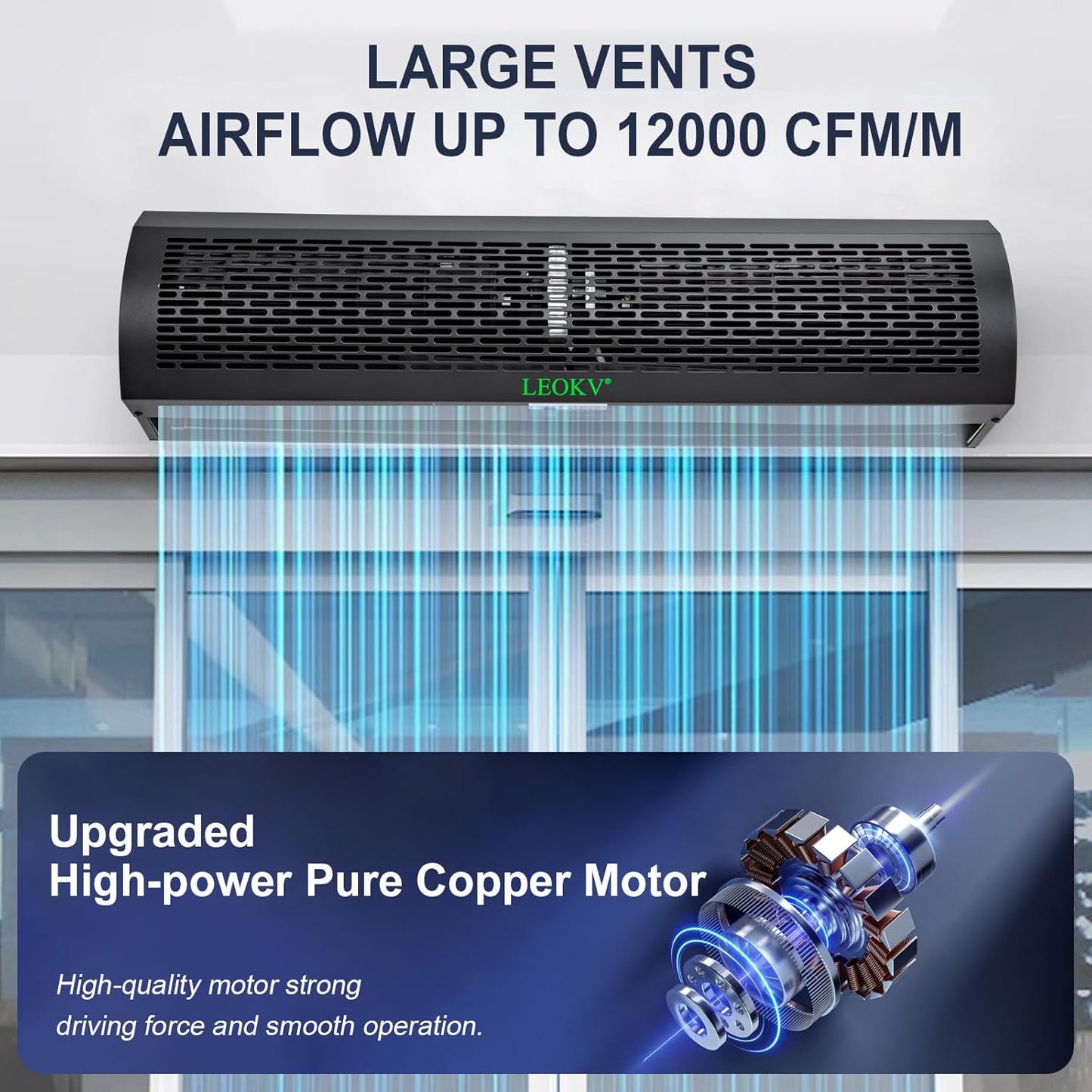 Air Curtain Black 36 Inch 2 Speeds Remote Control Air Curtain Super Power,Door Blower to Keep Flies Out,Magnetic Door Switch Air Curtains for Doors Commercial,Household Unheated,All-copper wire motors