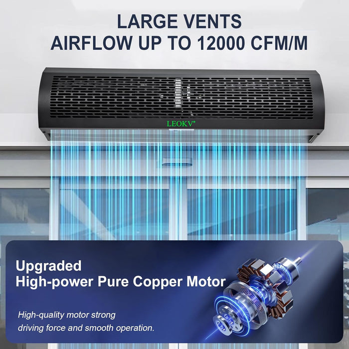 Air Curtain Black 36 Inch 2 Speeds Remote Control Air Curtain Super Power,Door Blower to Keep Flies Out,Magnetic Door Switch Air Curtains for Doors Commercial,Household Unheated,All-copper wire motors