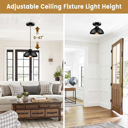 Farmhouse Pendant Lights Kitchen Island Black 12inch Hanging Light Fixture Industrial Pendant Light Fixtures for Ceiling, Living Room, Kitchen, Dining Room, Bedroom, Corridor (E26 Base) (Black)