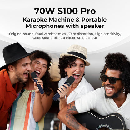 Wireless Voice Amplifier with 2 Wireless Microphones,Microphones and Speaker Set,Teacher Microphones for Singing,Karaoke Machine for TV,Portable PA System for Events Supports TF/USB/AUX S100 Pro