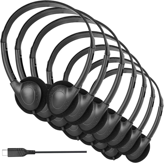 USB C Headphones Bulk 12 Pack for Classroom School Kids,USB Type C Headphones Class Set Compatible with Pad Smartphones (Black)
