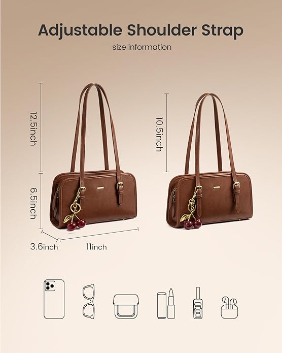 LOVEVOOK Swing Zip Shoulder Bag, Small Purses for Women Trendy Handbags, Mini Vintage Hobo Clutch with Cherry Pendant