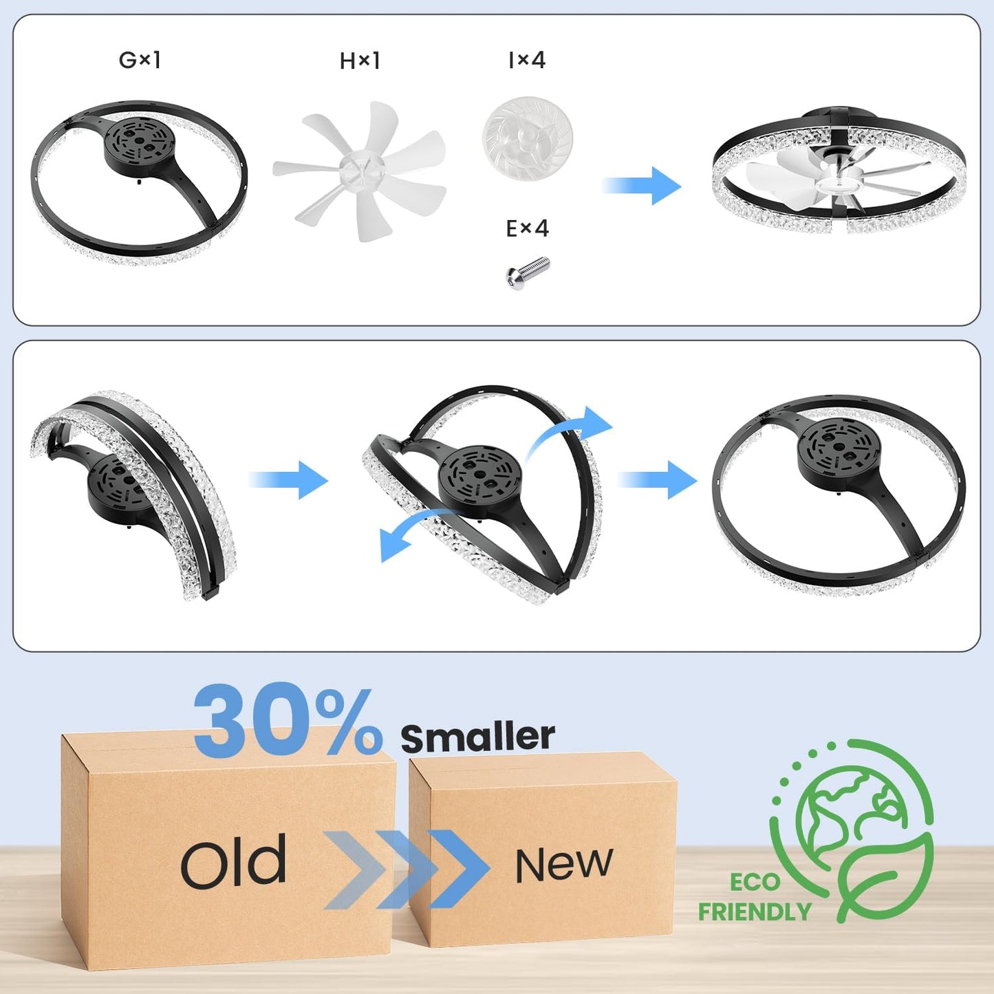 StarryEver Ceiling Fans with Lights and Remote, 18 Inch Modern Smart Ceiling Fan, 6 Speeds and 3000K-6500K Dimmable LED Fan Light, Low Profile Ceiling Fan for Bedroom, Living Room, Dining Room, Black