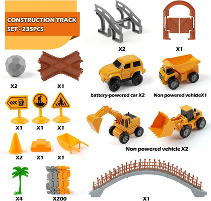 Magickidz 230+ PCS Construction Tracks Toy for Kids - DIY Engineering Building Set with Excavator, Dump Truck, Best Birthday Gift for Boys 3 4 5 6 7 Years Old, Flexible Race Car Track Playset