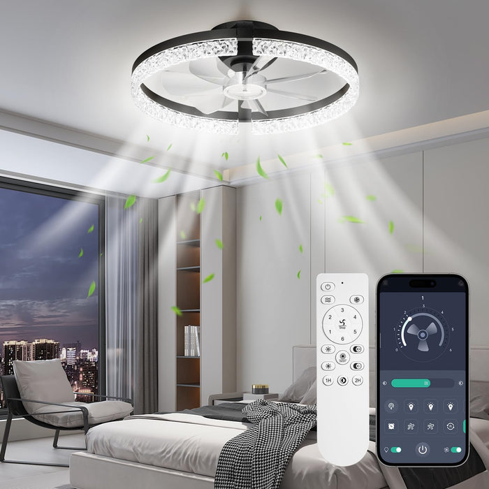 StarryEver Ceiling Fans with Lights and Remote, 18 Inch Modern Smart Ceiling Fan, 6 Speeds and 3000K-6500K Dimmable LED Fan Light, Low Profile Ceiling Fan for Bedroom, Living Room, Dining Room, Black