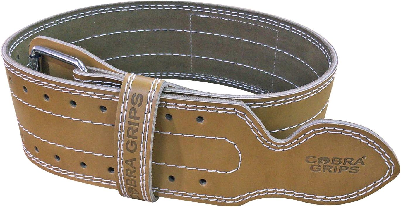 Weight Power Lifting Belt 4” Wide Cobra Grips Best Premium Genuine Leather Belt for Men & Women Adjustable Weightlifting Back Support (Brown, Medium 32"-40")