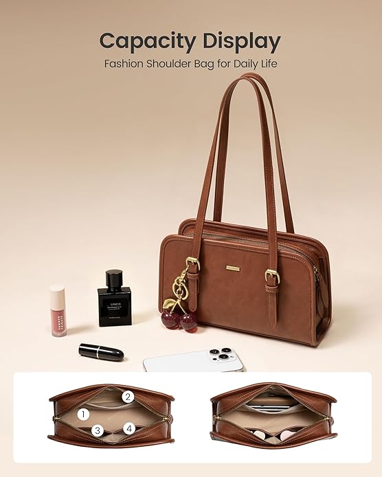 LOVEVOOK Swing Zip Shoulder Bag, Small Purses for Women Trendy Handbags, Mini Vintage Hobo Clutch with Cherry Pendant