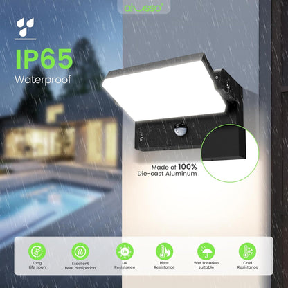 20W/40W/55W LED Outdoor Motion Sensor Wall Light, 3000K/4000K/6500K Aluminum Exterior Lighting Fixtures, 360° Rotatable Wall Pack Lights, IP65 Waterproof Sconce for Porch Patio Garage, Black