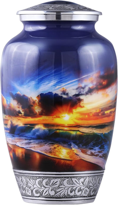 Fishing Cremation Urn for Human Ashes | Adult Cremation Urn for Ashes, Urn for Men & Women, Handmade Funeral Urns with Velvet Bag 200cubic Inch. (Blue Engraved, Adult)